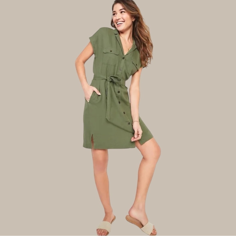 Old Navy Waist-Defined Linen-Blend Tie-Belt Shirt Dress